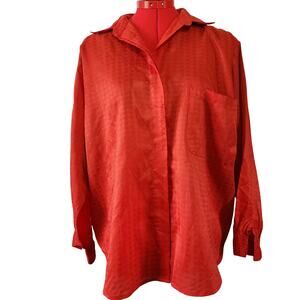 CHIC CHANGEABLES Shiny Red Long Sleeve Button Up Blouse Size 9/10